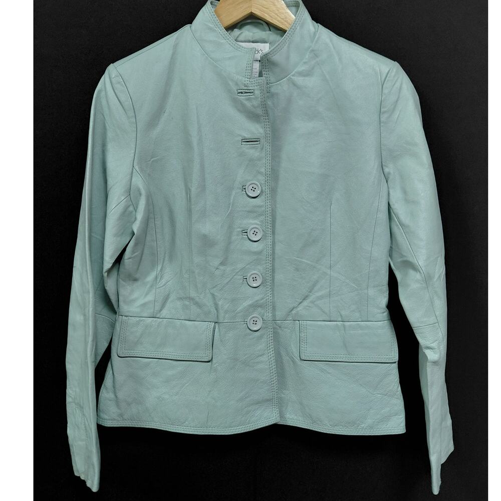 Chadwick's Leather Jacket Blue Solid Long Sleeve 100% Leather Women Size 8
